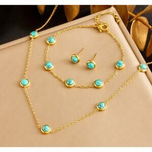 Turquoise Chain Necklace, Earrings, and Bracelet